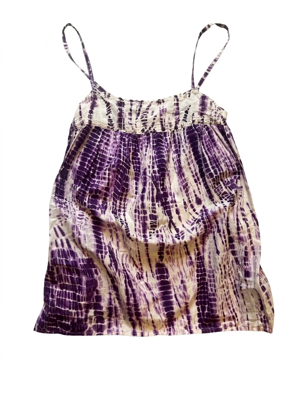 Vintage Route 66 Purple Tie Dye Lace Trim Camisole Top Women's Size Medium 8/10